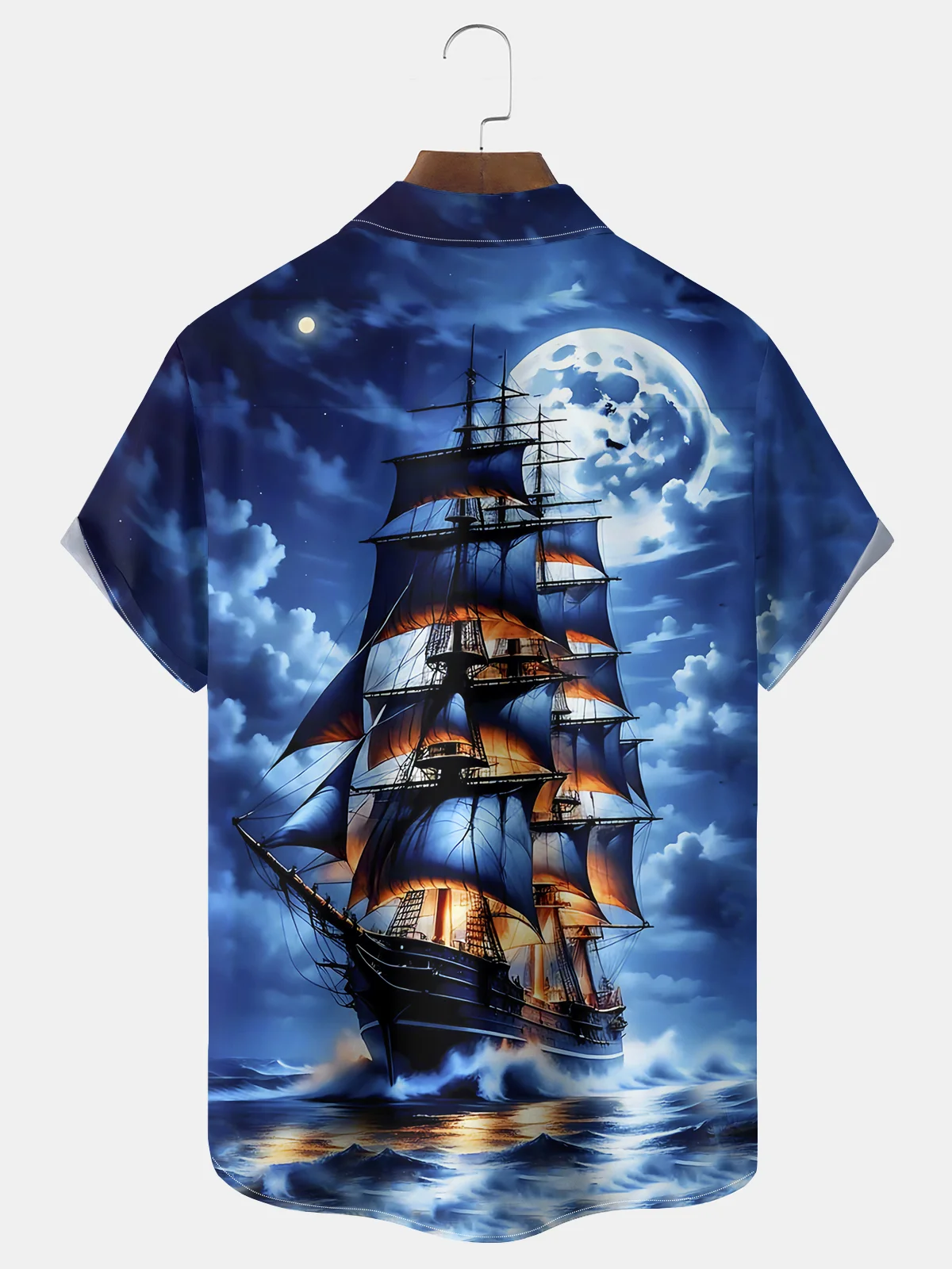 Royaura® Beach Vacation Men's Hawaiian Shirt Pirate Ship Print Pocket Camping Shirt Big Tall