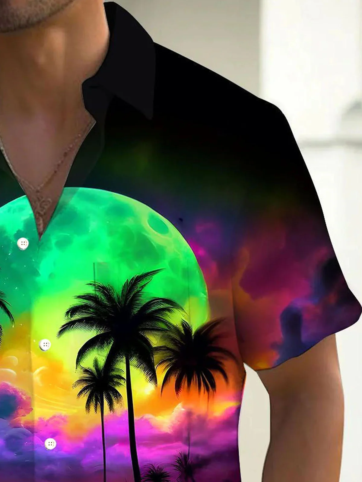 Royaura® Hawaiian Coconut Tree Natural Scenery 3D Print Men's Button Pocket Short Sleeve Shirt Big & Tall