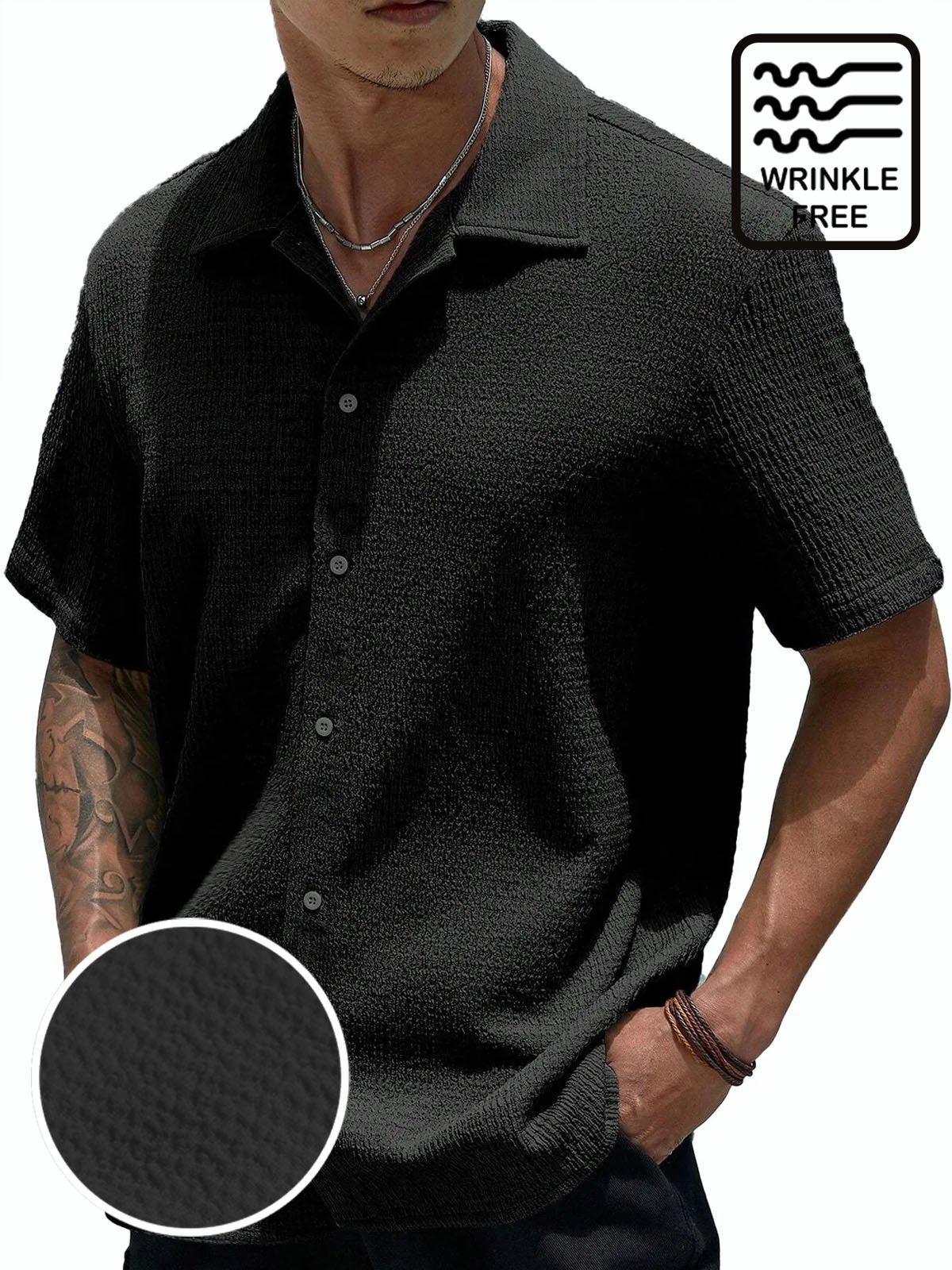 Royaura® Basic Casual Seersucker Men's Button Pocket Short Sleeve Shirt Big & Tall