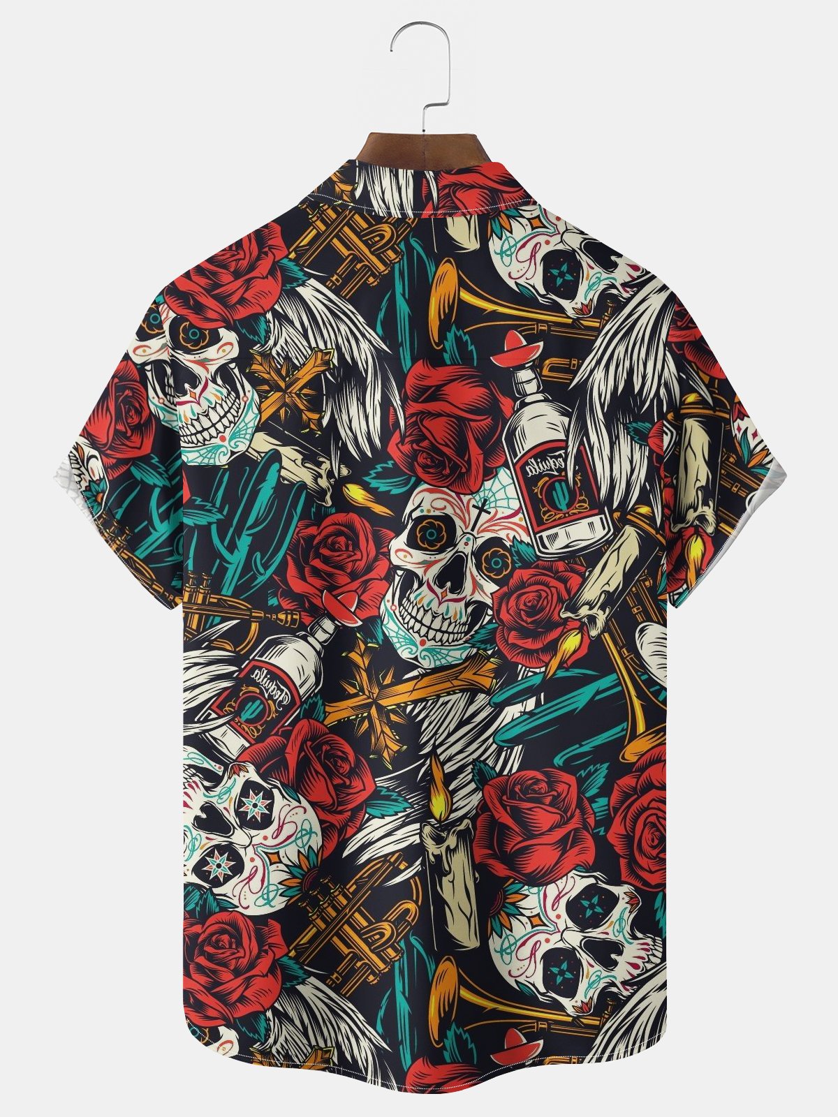 Royaura® Vintage Skull Tattoo Print Chest Pocket Shirt Plus Size Men's Shirt Big Tall