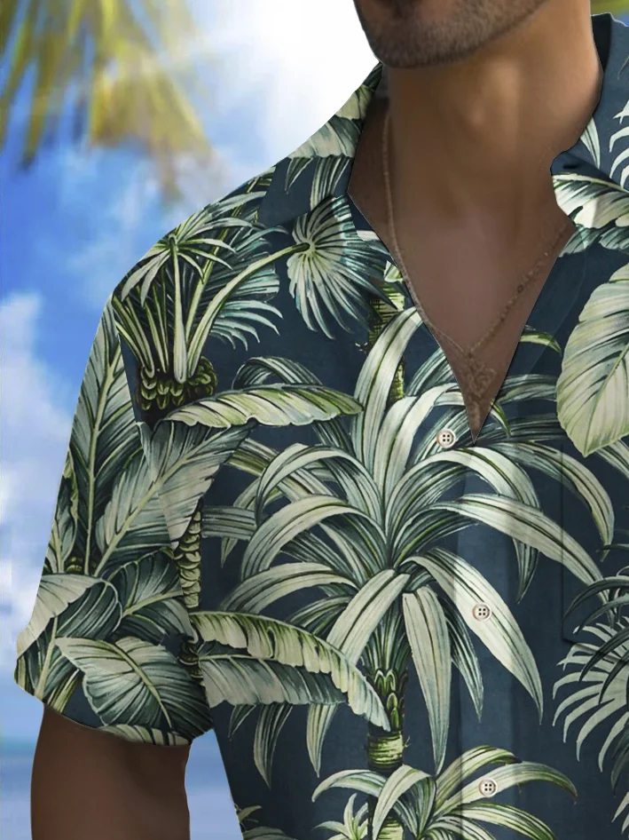 Royaura® Beach Vacation Men's Hawaiian Shirt Coconut Tree Print Pocket Camping Shirt Big Tall