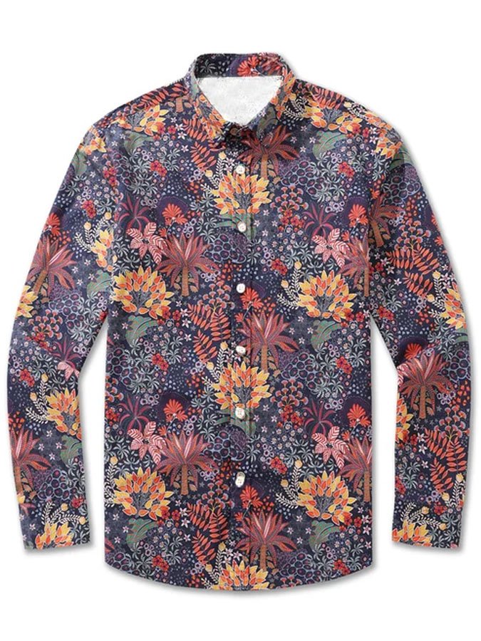 Royaura® Hawaiian Flower 3D Digital Print Men's Button Pocket Long Sleeve Shirt Big & Tall