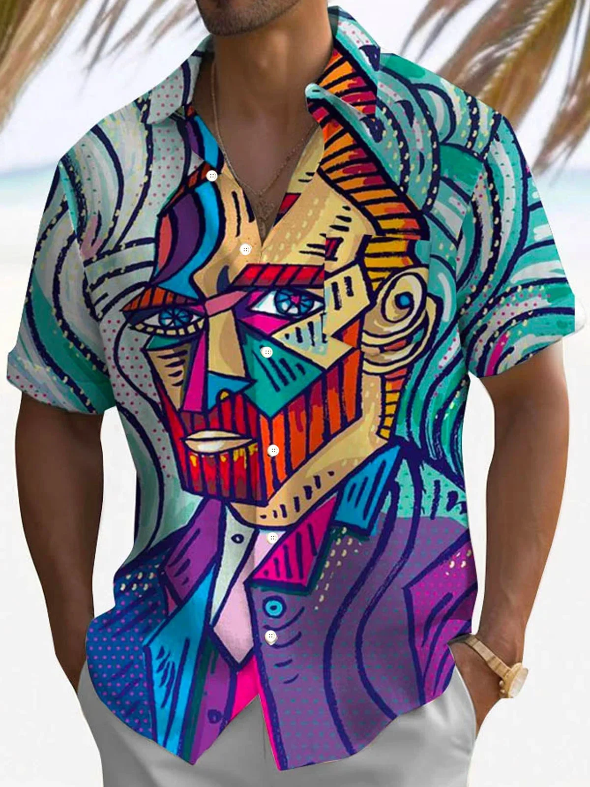Royaura® Retro Oil Painting Art Music 3D Print Men's Button Pocket Short Sleeve Shirt Big & Tall