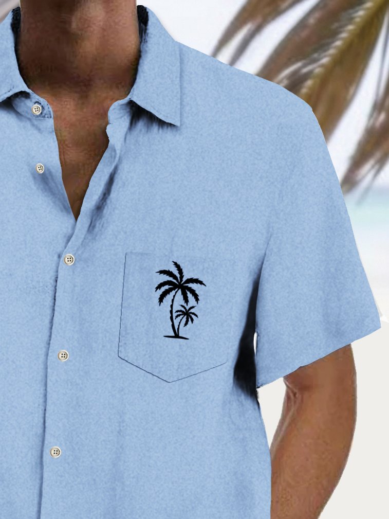 Royaura® Basic Men's Coconut Tree Print Chest Pocket Stretch Shirt Big Tall