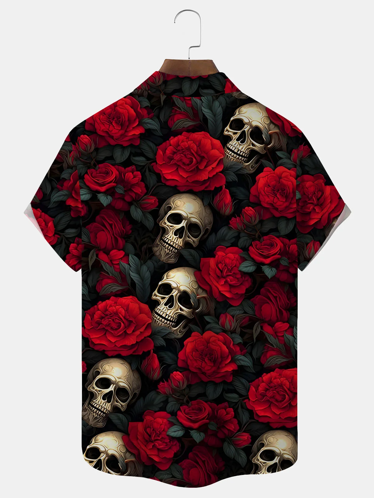 Royaura® Retro Halloween Skull Rose Flower 3D Digital Print Men's Button Pocket Short Sleeve Shirt Big & Tall