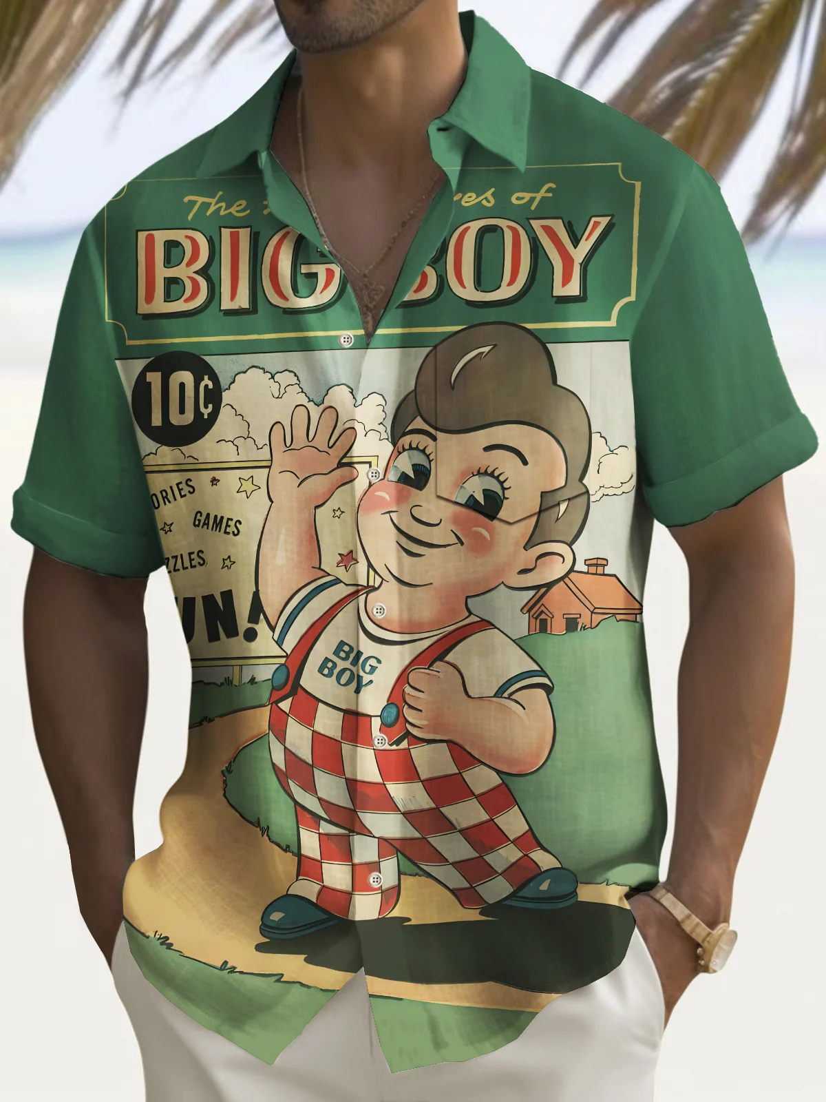 Royaura® 50's Vintage Cartoon Print Chest Bag Men's Tall Shirt Big Tall Big Tall