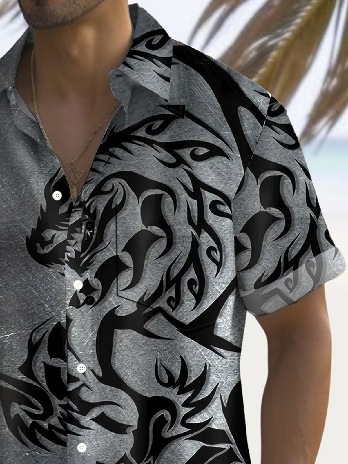 Royaura® Retro Viking Dragon Gradient 3D Digital Print Men's Button Pocket Short Sleeve Shirt Big & Tall