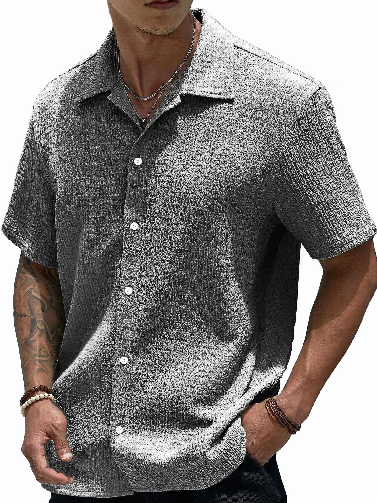 Royaura® Basic Casual Seersucker Men's Button Pocket Short Sleeve Shirt Big & Tall