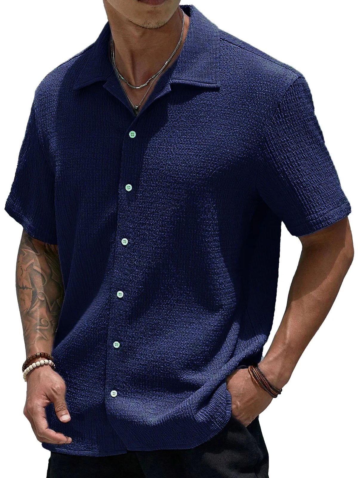 Royaura® Basic Casual Seersucker Men's Button Pocket Short Sleeve Shirt Big & Tall