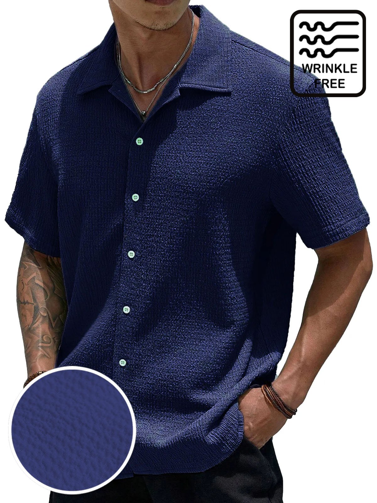 Royaura® Basic Casual Seersucker Men's Button Pocket Short Sleeve Shirt Big & Tall