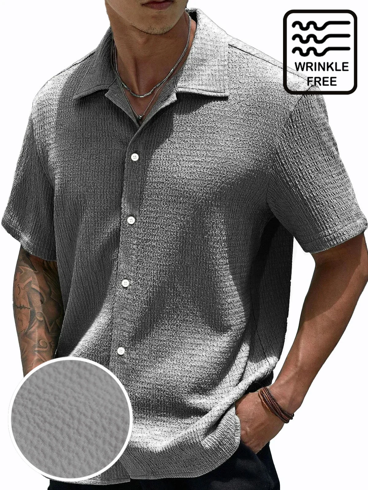 Royaura® Basic Casual Seersucker Men's Button Pocket Short Sleeve Shirt Big & Tall