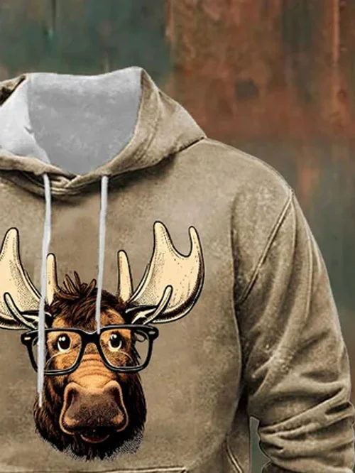 Royaura®Retro Western Bull Animal 3D Digital Print Men's Drawstring Hooded Sweatshirt