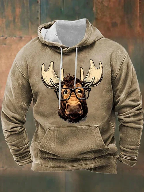 Royaura®Retro Western Bull Animal 3D Digital Print Men's Drawstring Hooded Sweatshirt