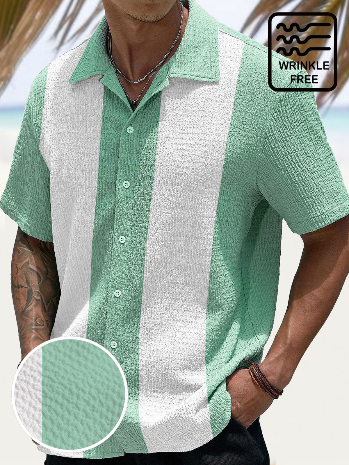 Royaura® Retro Basic Bowling Contrast Color 60s 3D Digital Print Men's Button Pocket Short Sleeve Shirt Big & Tall