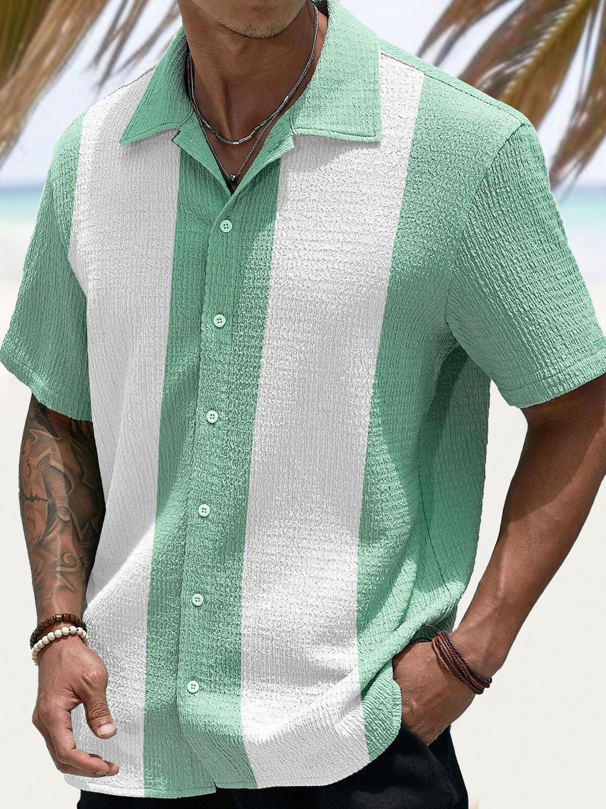 Royaura® Retro Basic Bowling Contrast Color 60s 3D Digital Print Men's Button Pocket Short Sleeve Shirt Big & Tall