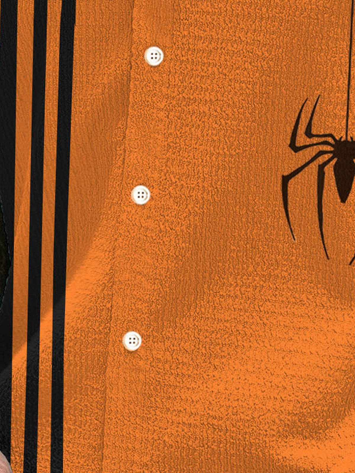 Royaura® Halloween Spider Stripe 3D Digital Print Men's Button Pocket Short Sleeve Shirt Big & Tall