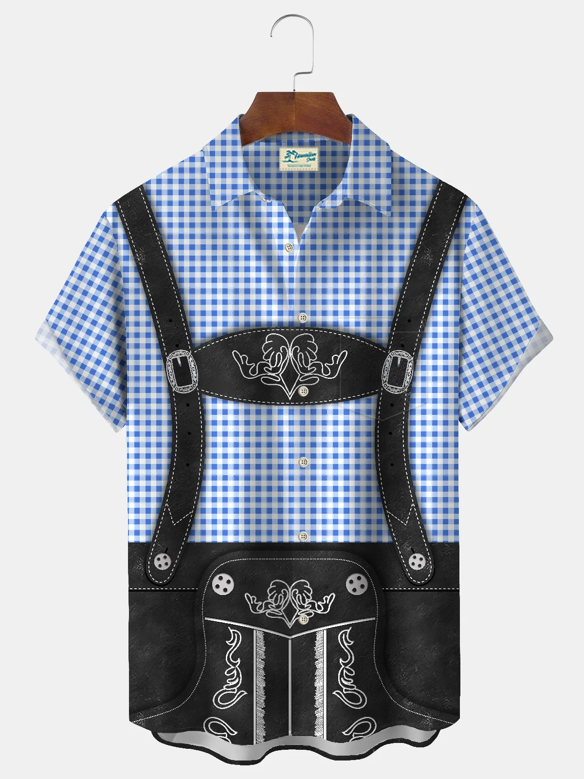 Royaura® Oktoberfest Fun Beer Cartoon Print Men's Chest Pocket Stretch Shirt Big Tall