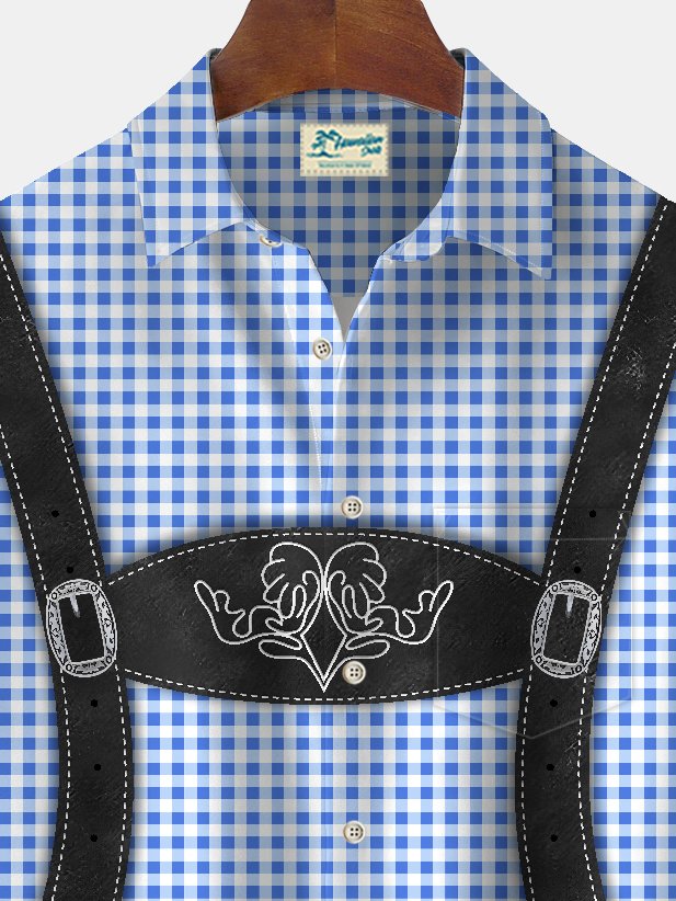 Royaura® Oktoberfest Fun Beer Cartoon Print Men's Chest Pocket Stretch Shirt Big Tall