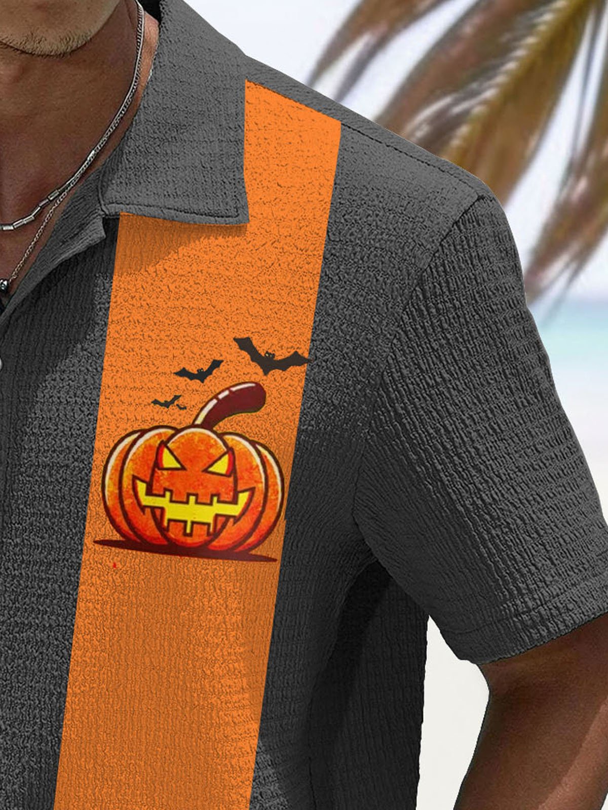 Royaura® Halloween Retro Bowling Pumpkin 3D Digital Print Men's Button Pocket Short Sleeve Shirt Big & Tall