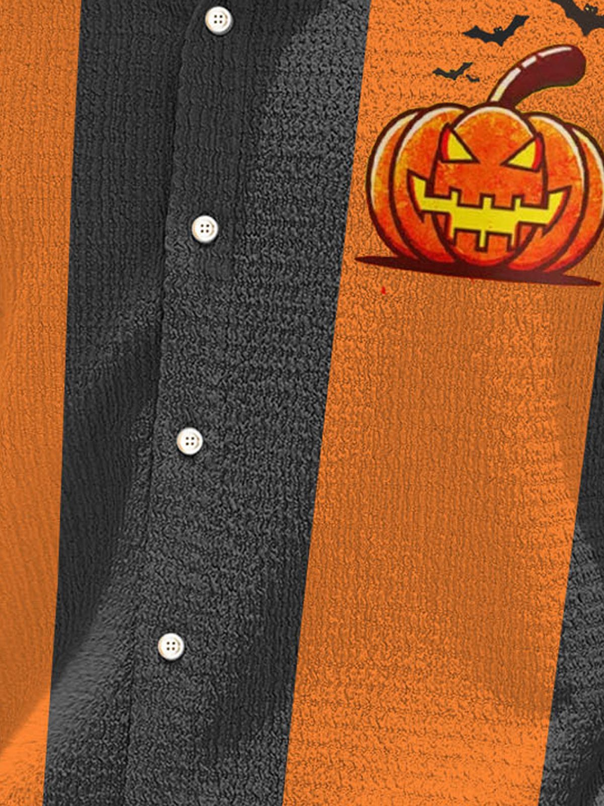 Royaura® Halloween Retro Bowling Pumpkin 3D Digital Print Men's Button Pocket Short Sleeve Shirt Big & Tall