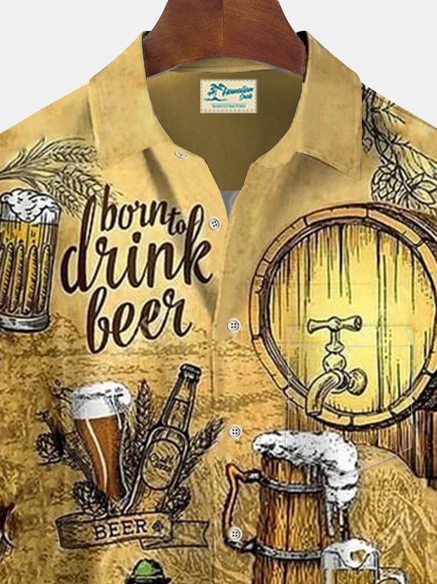 Royaura® Oktoberfest Beer Print Men's Chest Pocket Stretch Shirt Big Tall