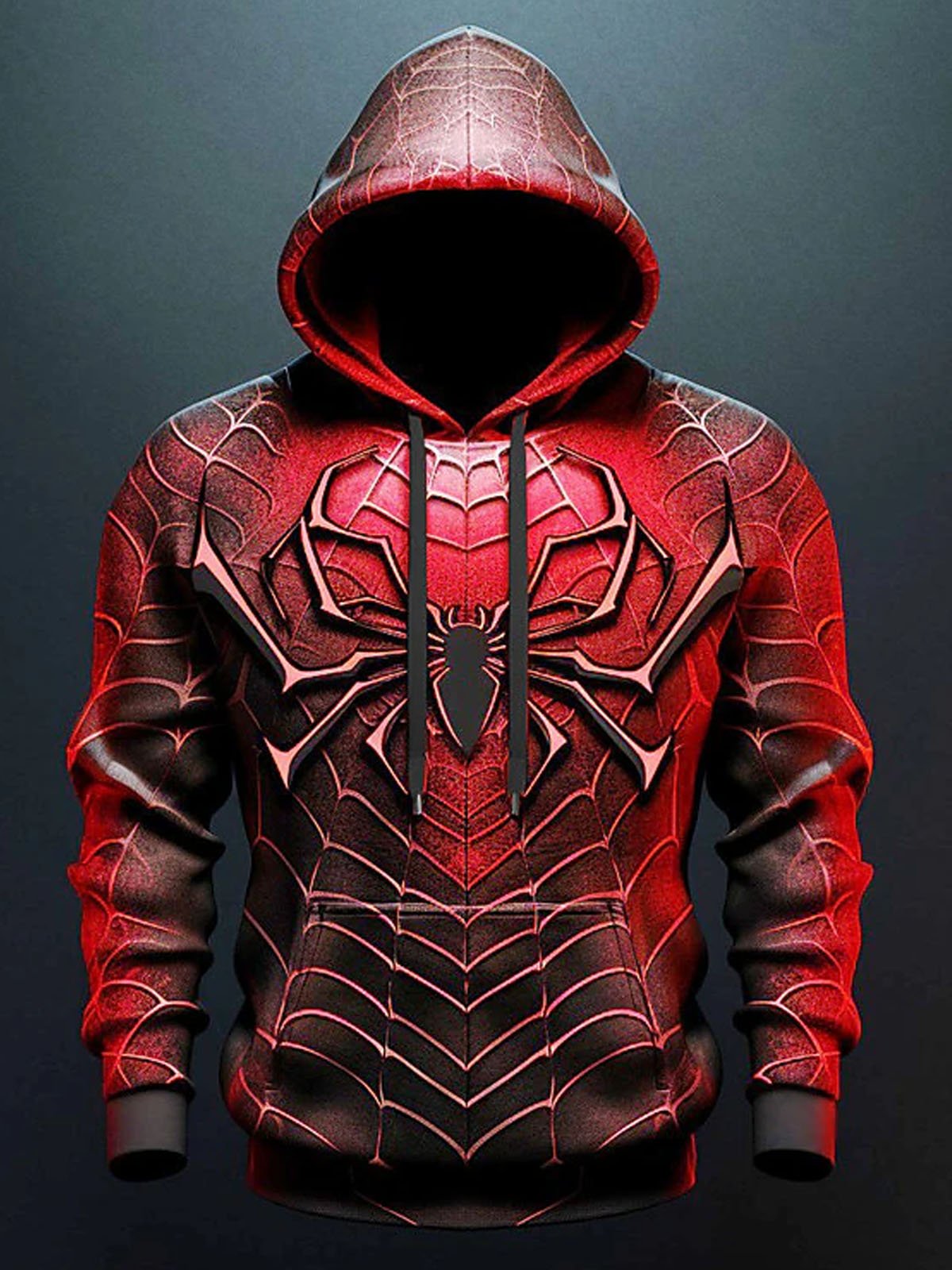 Royaura®Halloween Spider Spider Web 3D Digital Print Men's Drawstring Hooded Sweatshirt Big & Tall