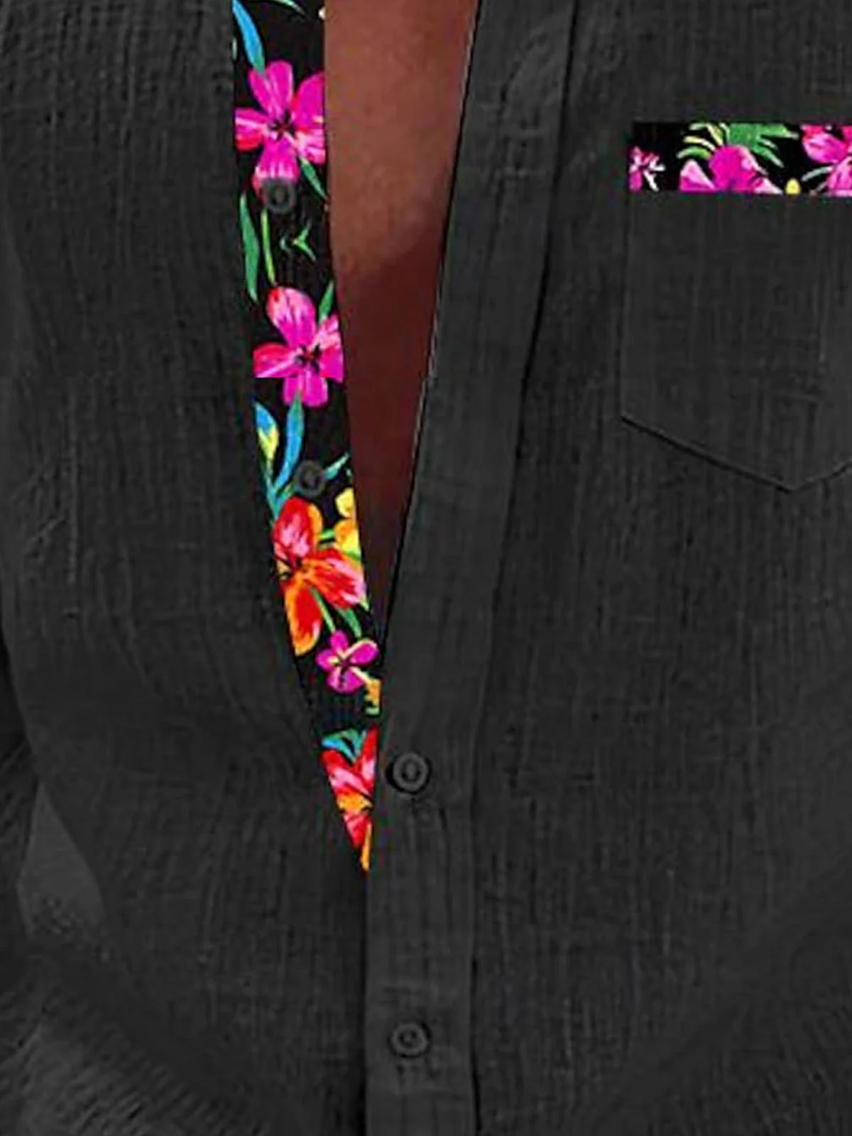 Royaura® Hawaiian Flower Partial 3D Digital Print Men's Button Pocket Long Sleeve Shirt Big & Tall