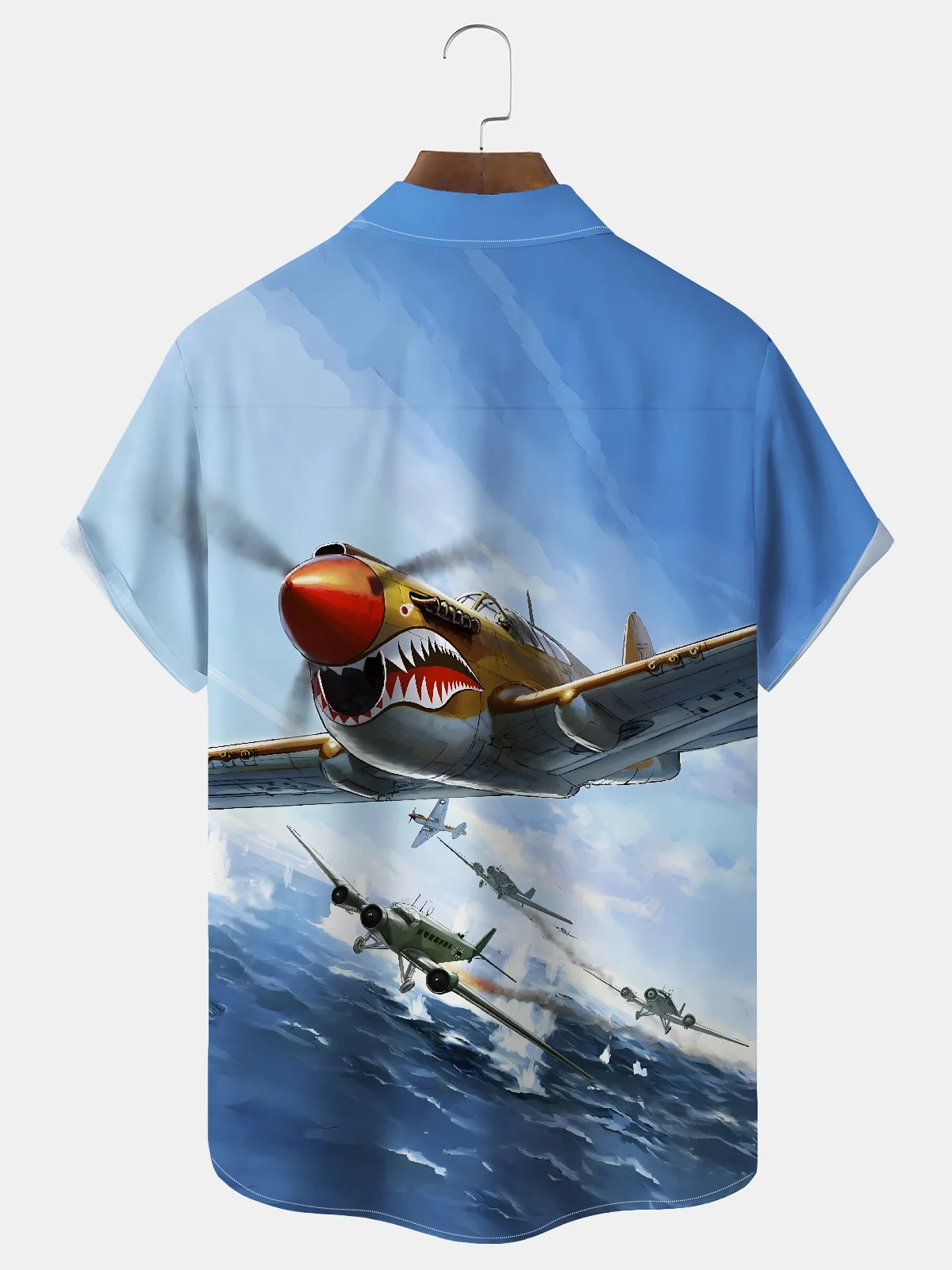 Royaura® Vintage Airplane War Poster Print Men's Chest Pocket Stretch Shirt Big Tall