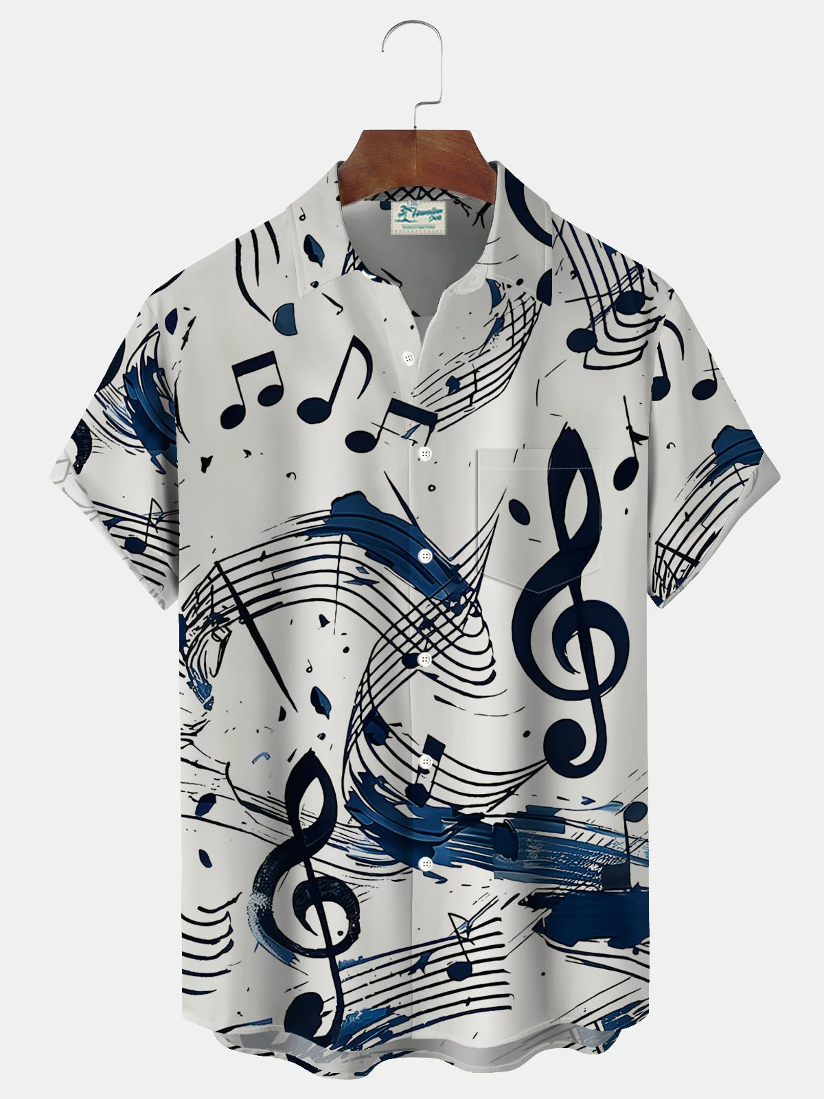 Royaura® Retro Music Notes 3D Print Men's Button Pocket Short Sleeve Shirt Big & Tall