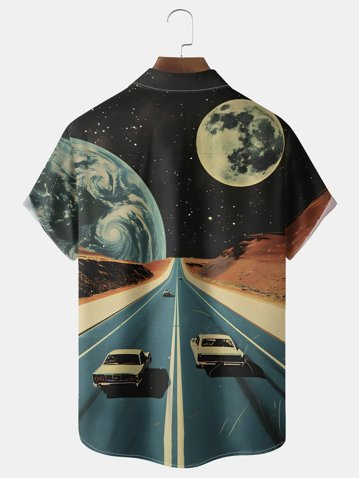 Royaura® Vintage Car Art Poster Print Chest Pocket Stretch Shirt Big Tall