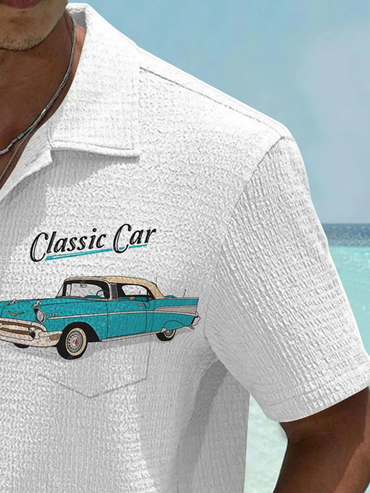 Royaura® Retro Classic Car 3D Digital Print Men's Button Pocket Short Sleeve Shirt Big & Tall