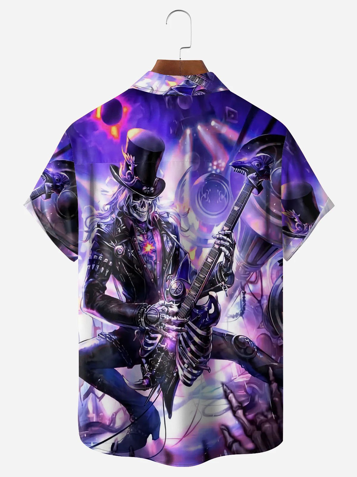 Royaura® Halloween Skull Rock Music 3D Digital Print Men's Button Pocket Short Sleeve Shirt Big & Tall