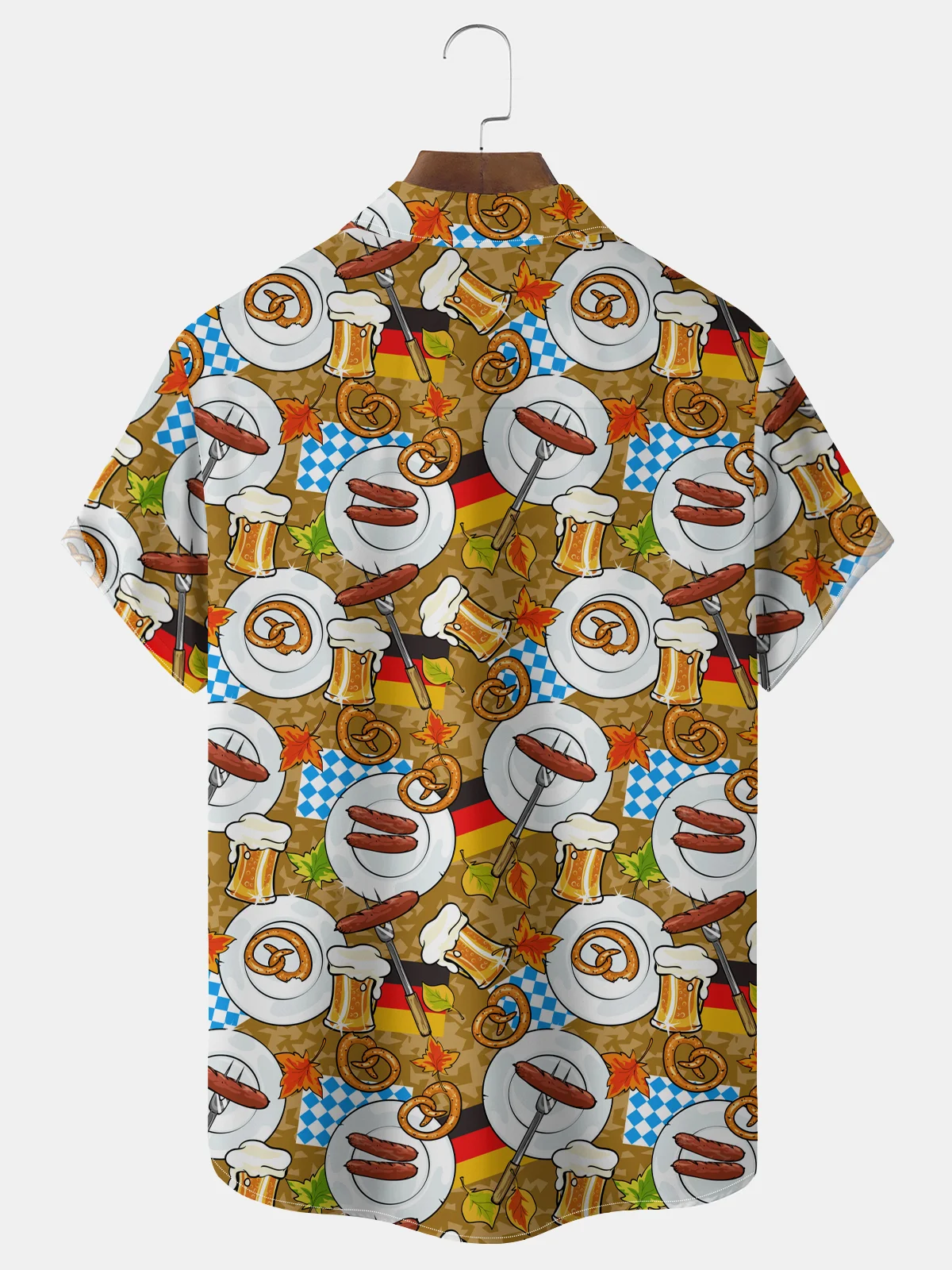 Royaura® Oktoberfest Beer Ham Print Men's Chest Pocket Stretch Shirt Big Tall