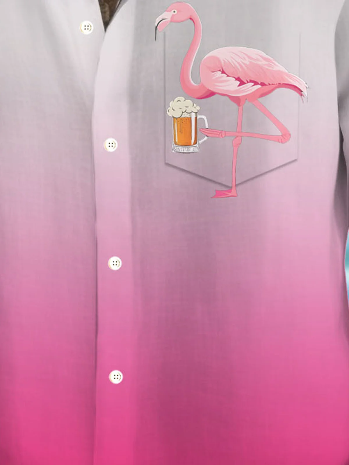 Royaura® Hawaiian Flamingo Beer Gradient 3D Digital Print Men's Button Pocket Long Sleeve Shirt Big & Tall