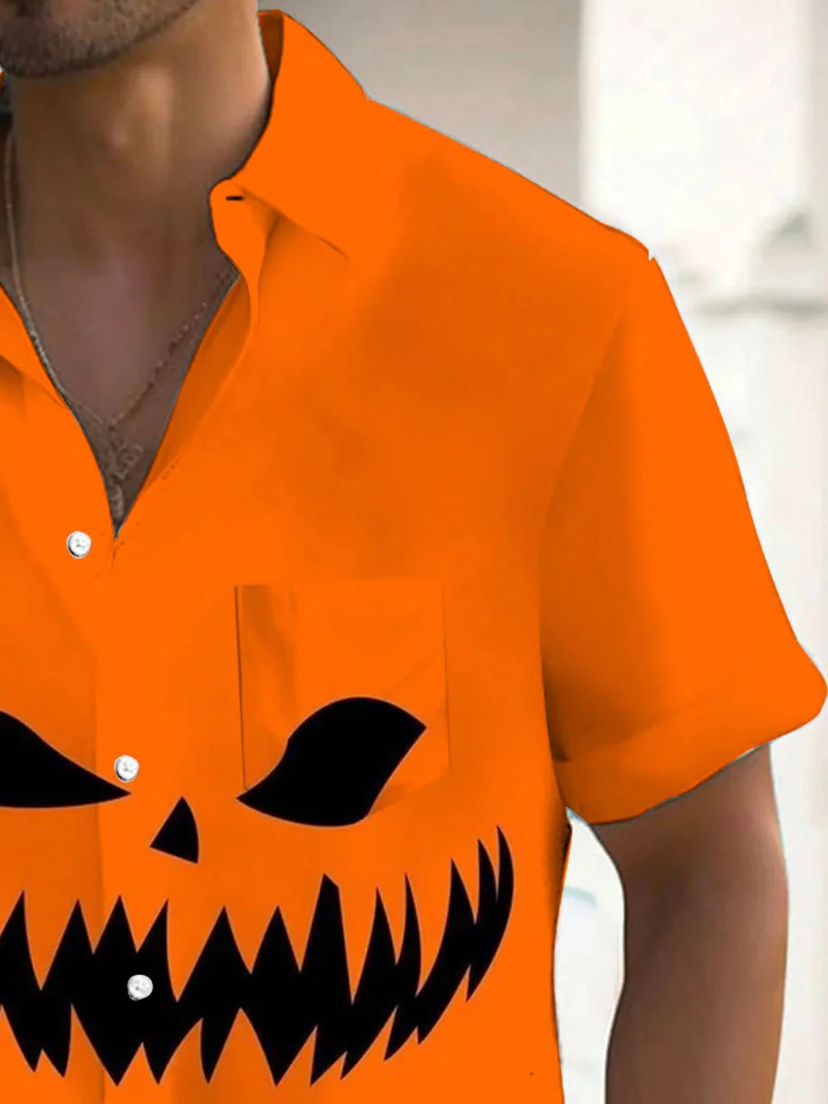 Royaura® Retro Halloween Pumpkin 3D Digital Print Men's Button Pocket Short Sleeve Shirt Big & Tall