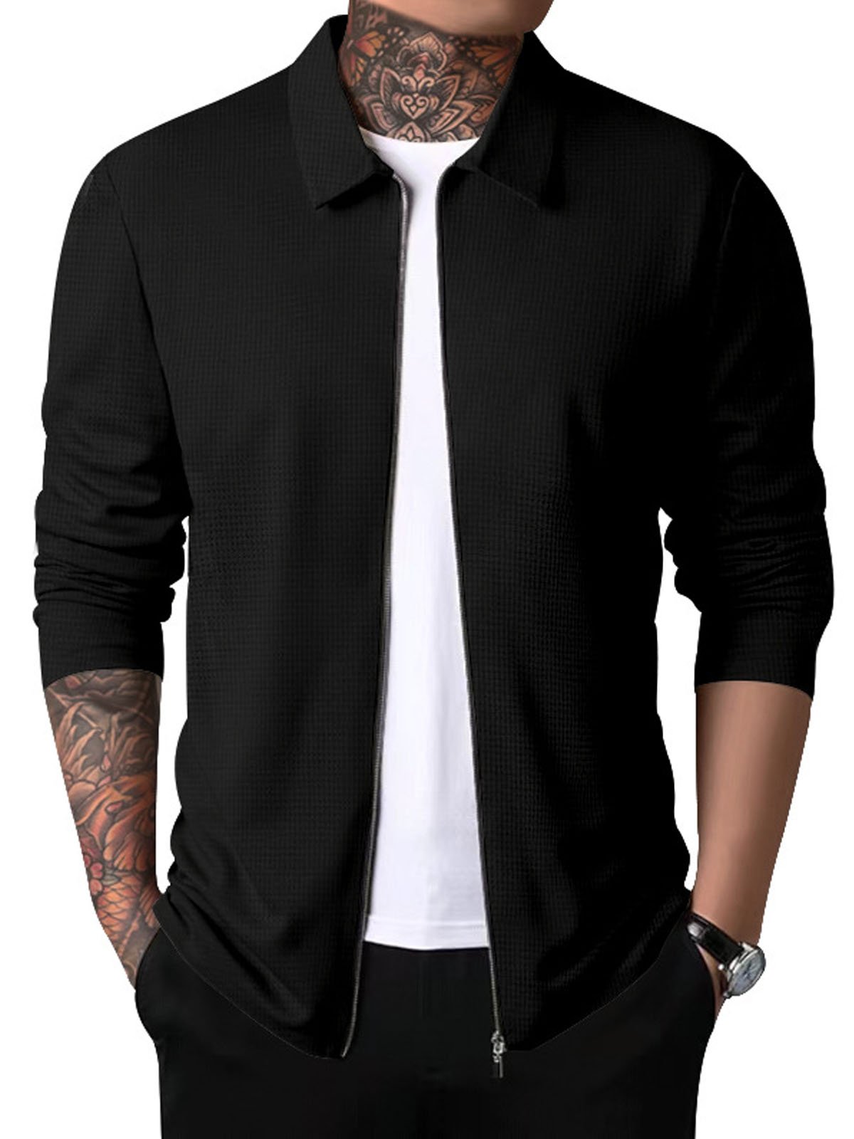 Royaura® Men's Lapel Zipper Long Sleeve Jacket POLO Shirt Big & Tall