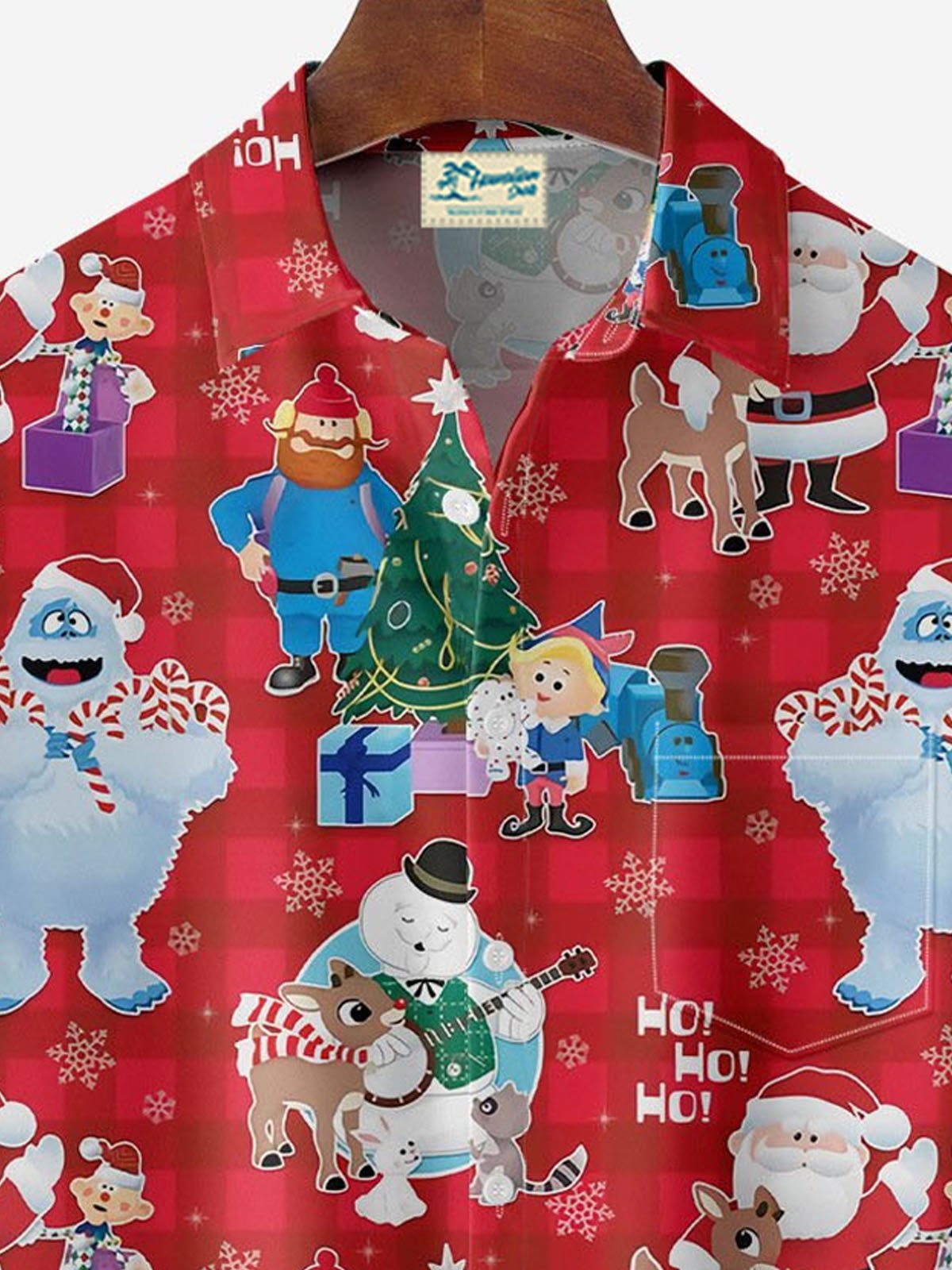 Royaura® Christmas Snowman Cartoon 3D Digital Print Men's Button Pocket Short Sleeve Shirt Big & Tall