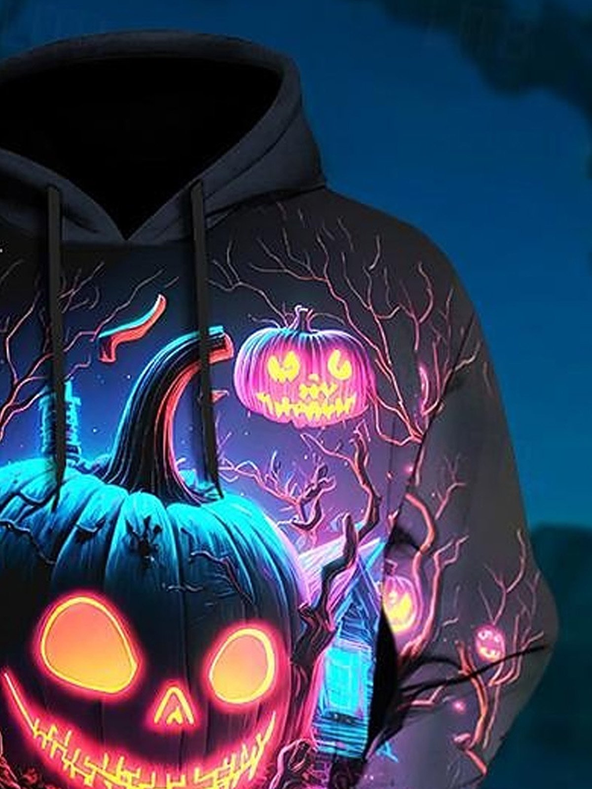 Royaura® Halloween Pumpkin 3D Digital Print Men's Abstract Hooded Sweatshirt Big & Tall