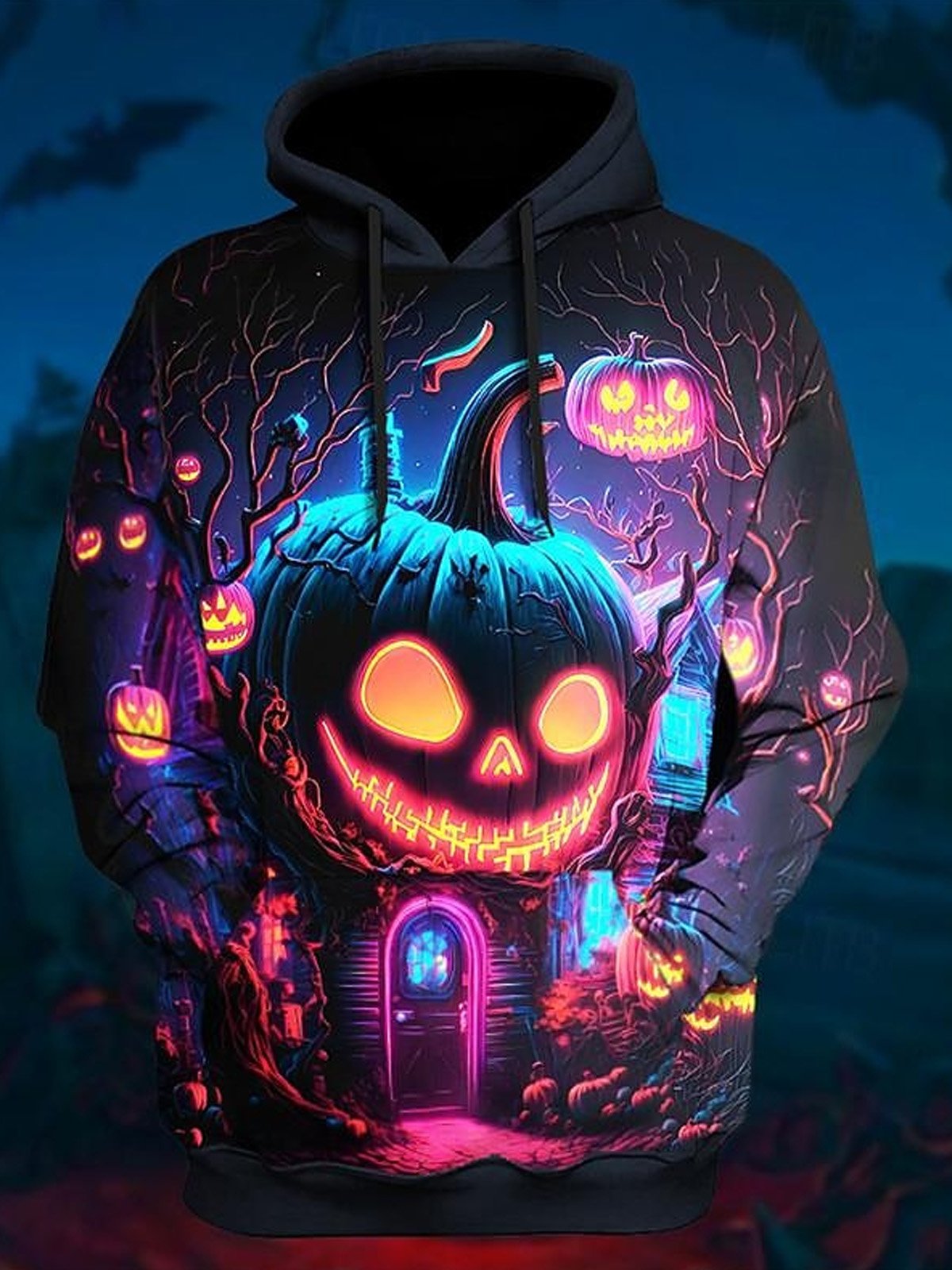 Royaura® Halloween Pumpkin 3D Digital Print Men's Abstract Hooded Sweatshirt Big & Tall