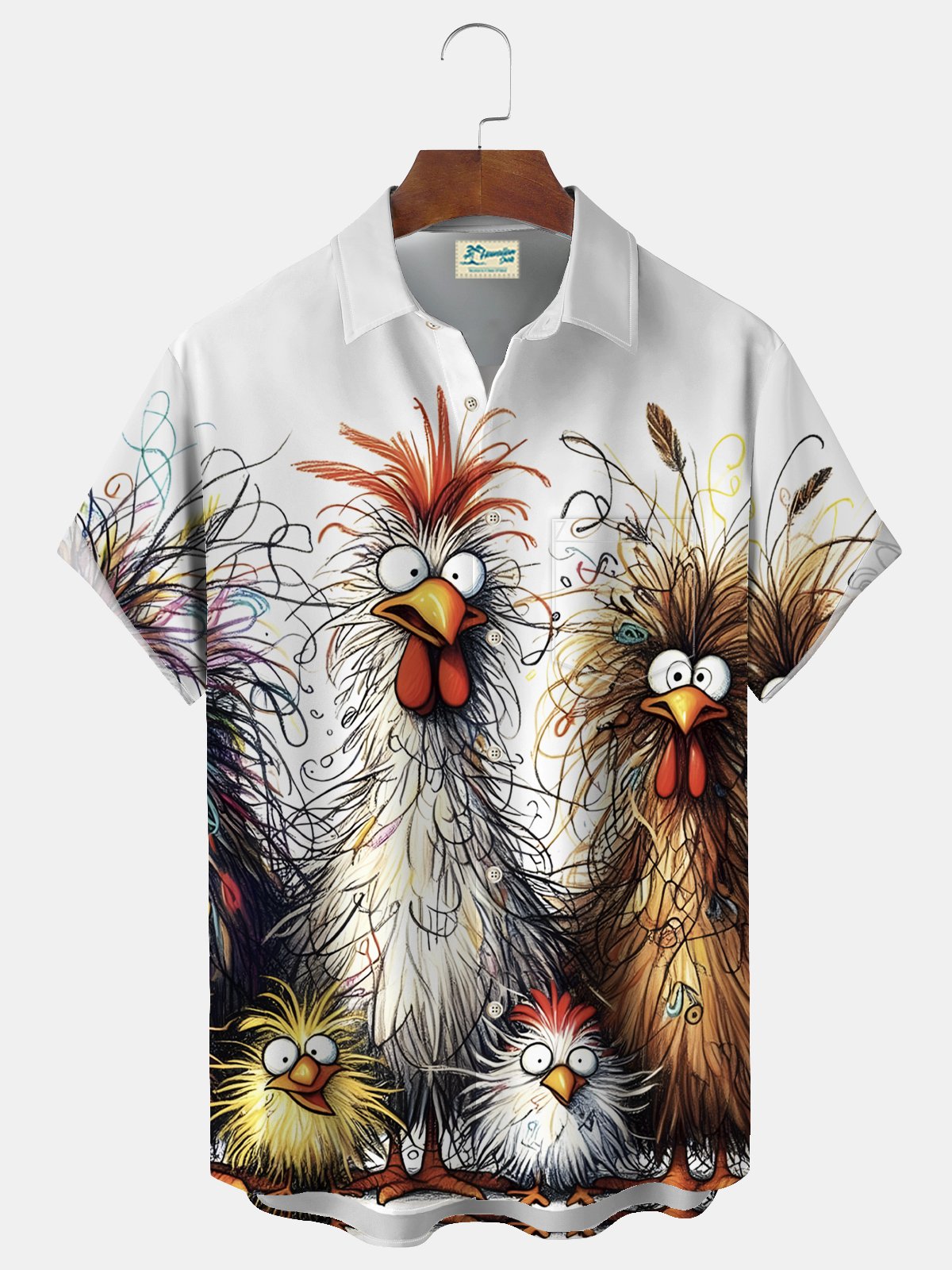 Royaura® Vintage Funny Chick Cartoon Print Men's Breast Pocket Stretch Shirt Big Tall