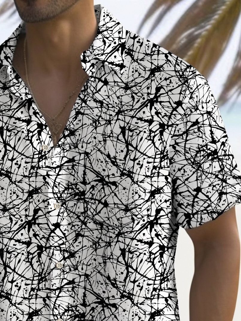 Royaura® Vintage Abstract Texture Print Men's Chest Pocket Stretch Shirt Big Tall