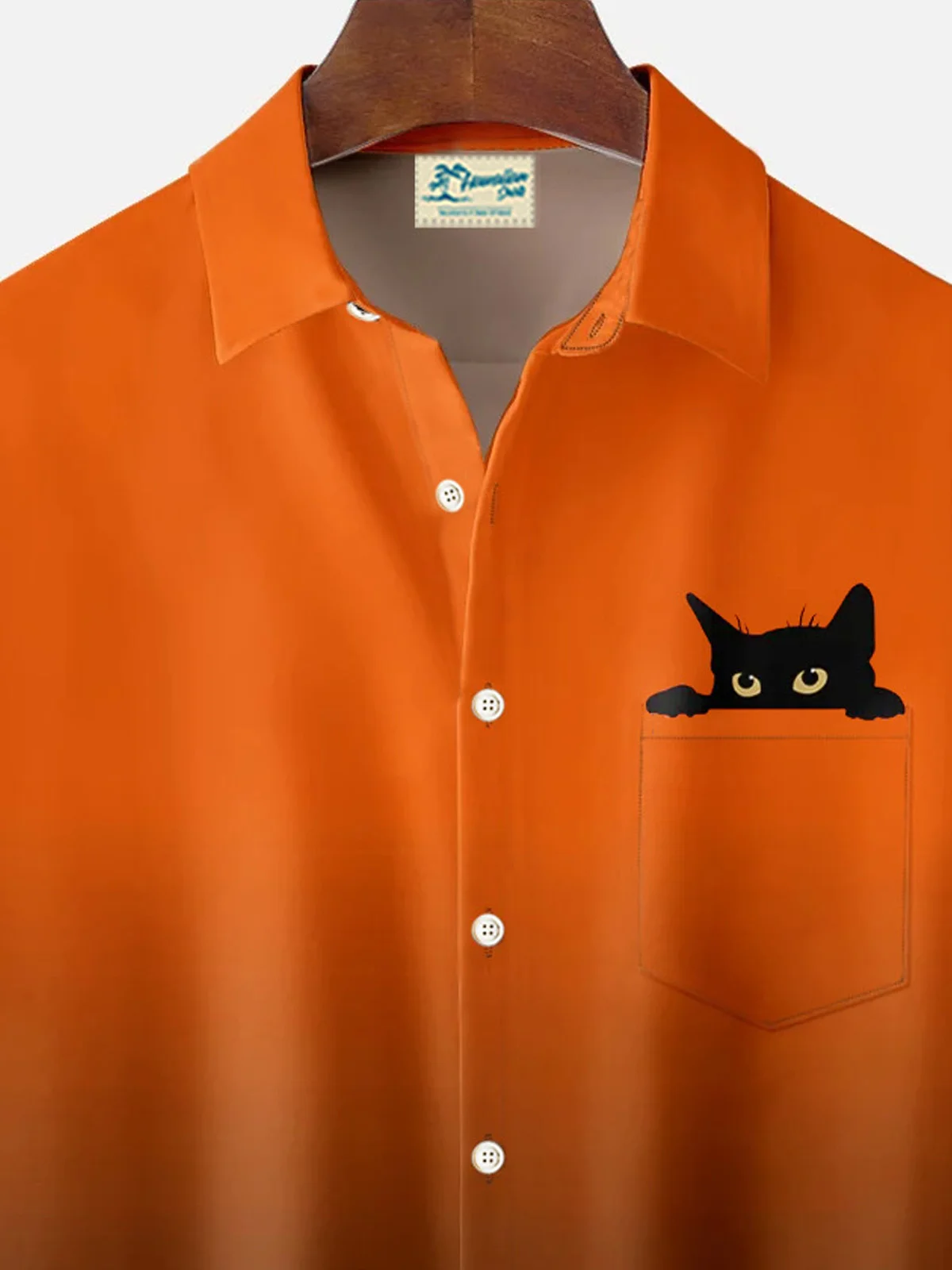 Royaura® Retro Halloween Cat Gradient 3D Digital Print Men's Button Pocket Short Sleeve Shirt Big & Tall