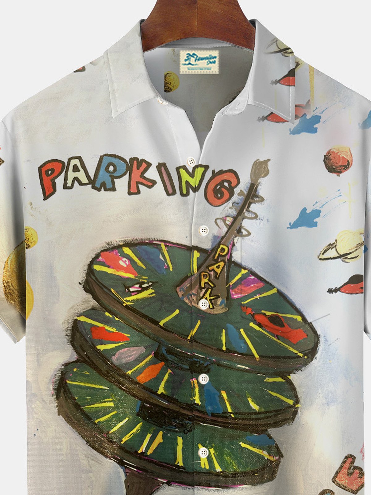 Royaura® Vintage Parking Lot 3D Digital Print Men's Button Pocket Short Sleeve Shirt Big & Tall