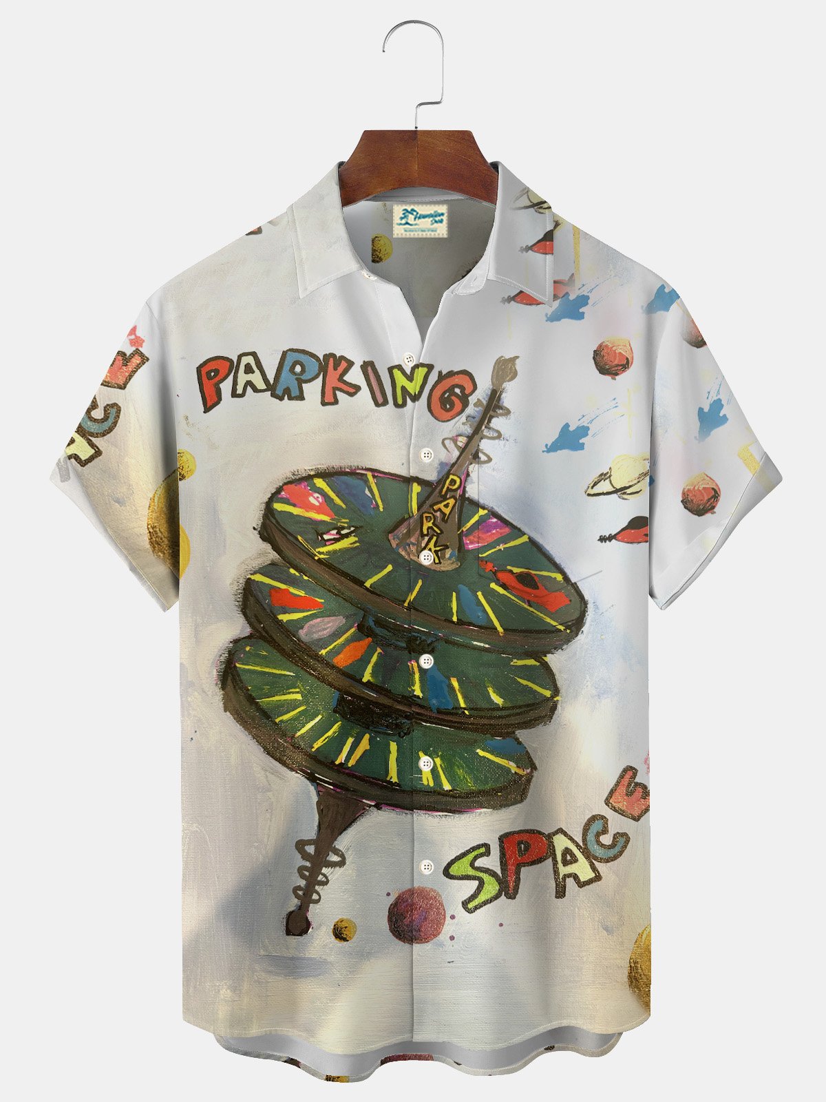 Royaura® Vintage Parking Lot 3D Digital Print Men's Button Pocket Short Sleeve Shirt Big & Tall