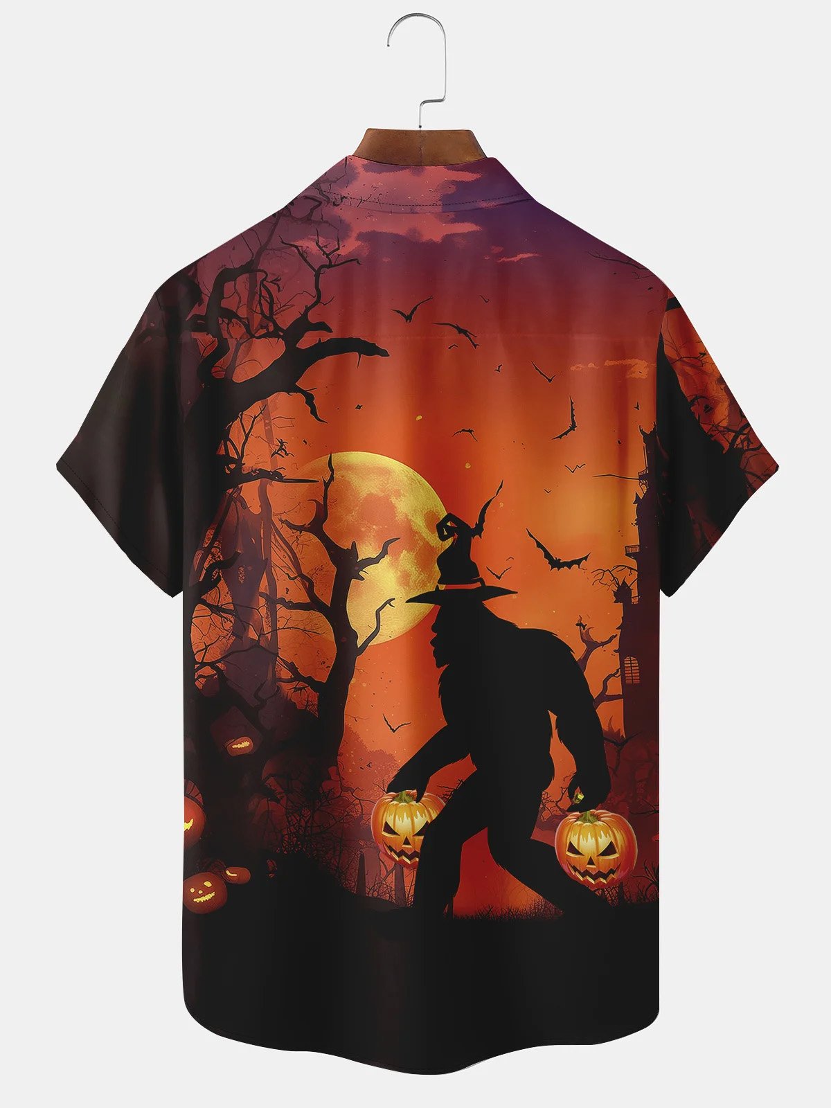 Royaura® Retro Pumpkin Orangutan 3D Digital Print Men's Button Pocket Short Sleeve Shirt Big & Tall