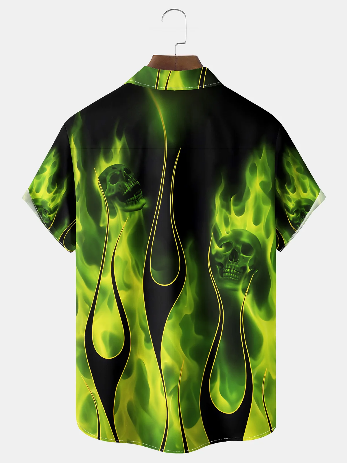 Royaura® Halloween Flame Skull Print Men's Chest Pocket Stretch Shirt Big Tall