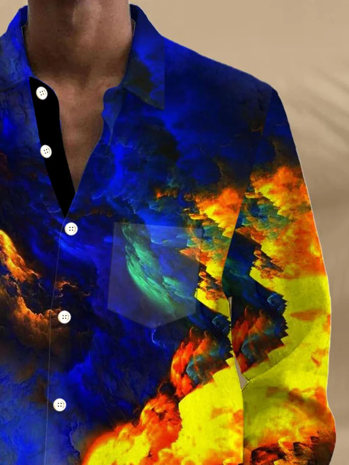 Royaura® Retro Gradient Art Abstract 3D Digital Print Men's Button Pocket Long Sleeve Shirt Big & Tall