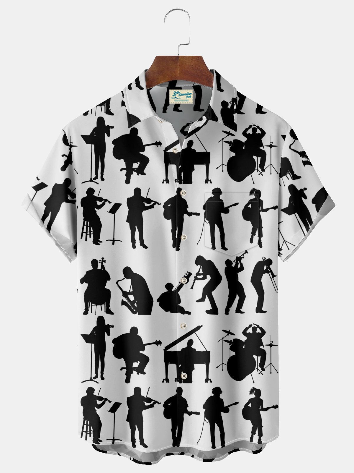 Royaura® Vintage Music Print Men's Chest Pocket Stretch Shirt Big Tall