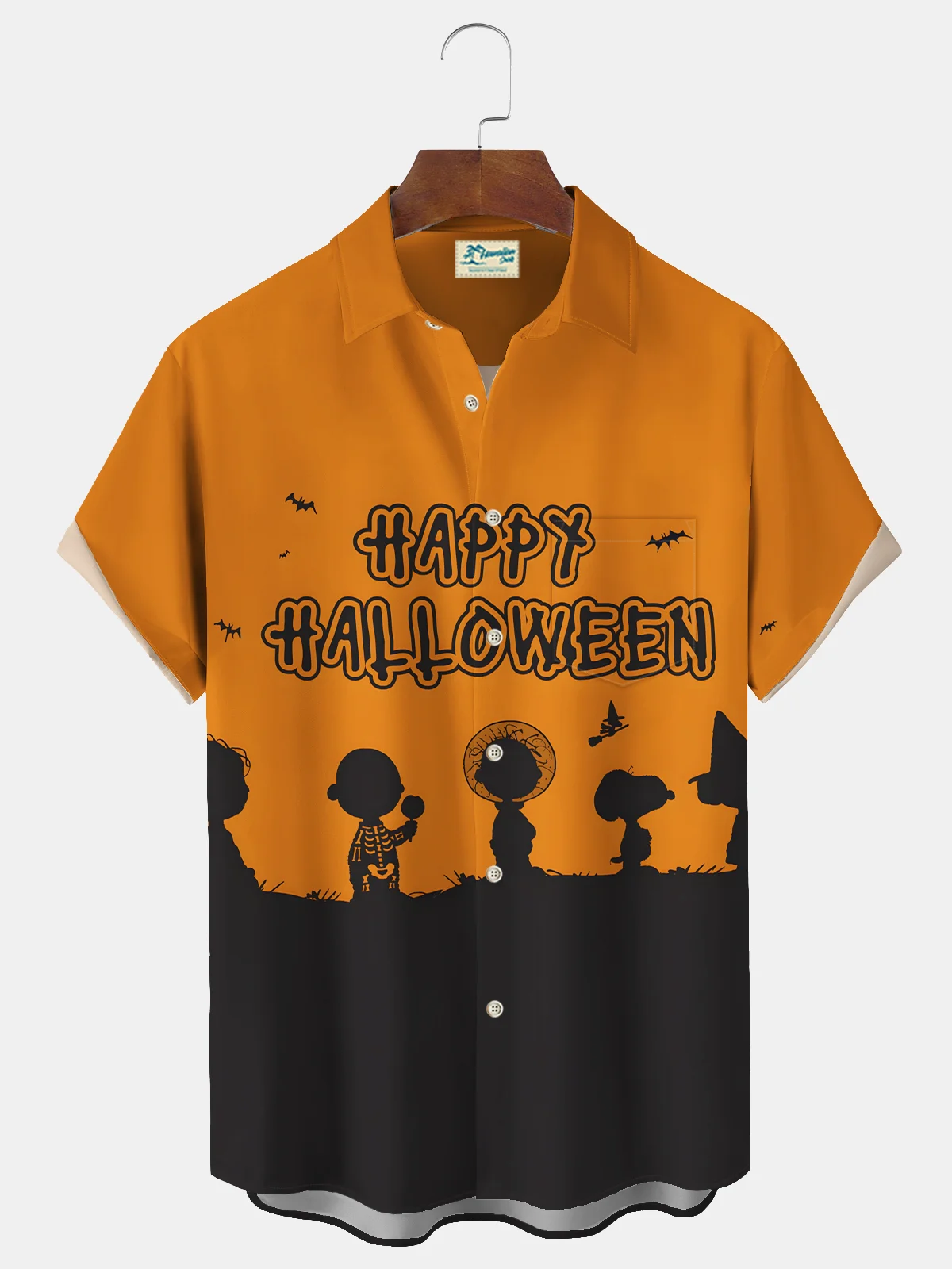 Royaura® Halloween Cartoon Print Men's Chest Pocket Stretch Shirt Big Tall