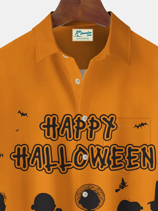 Royaura® Halloween Cartoon Print Men's Chest Pocket Stretch Shirt Big Tall